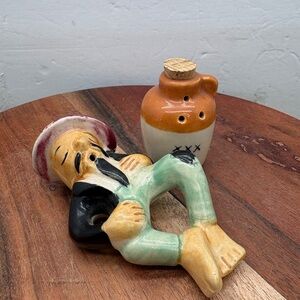 Vintage Ceramic Sleeping Man and Jug salt and pepper shakers